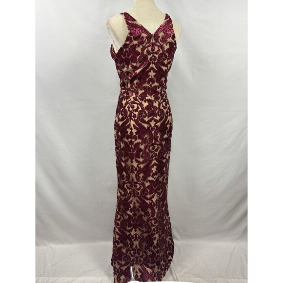 Dress the Population Maxi Dress Fleshtone Burgundy Red Sequins Large - Picture 4 of 12